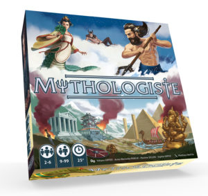 vue 3d de la boite du jeu Mythologiste, illustré par Matthieu MARTIN