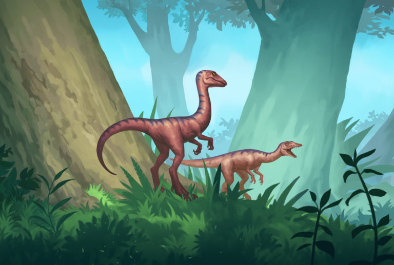 compsognathus dinosaure digital painting illustration