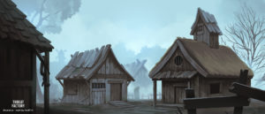 illustration village med fan marais digital painting