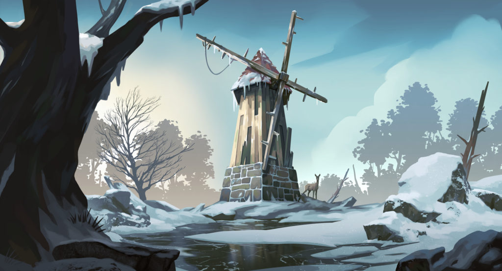 Moulin dans la neige en digital painting
