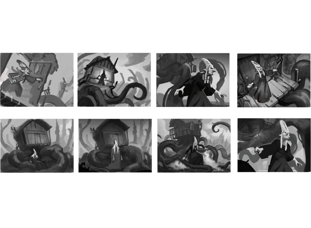 Work in progress process aperçu des étapes de créations et de recherche pour mon digital painting