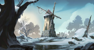 Moulin dans la neige en digital painting