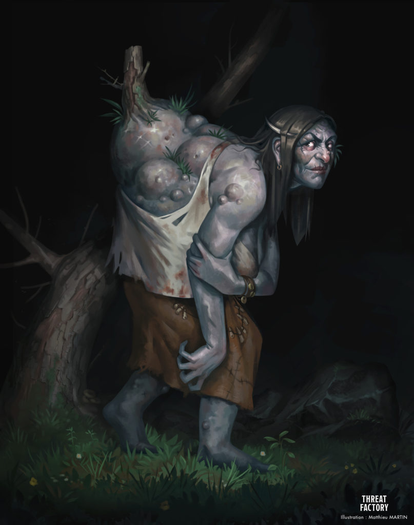 Guenaude dans un marais, hag in a swamp. digital painting fantasy 